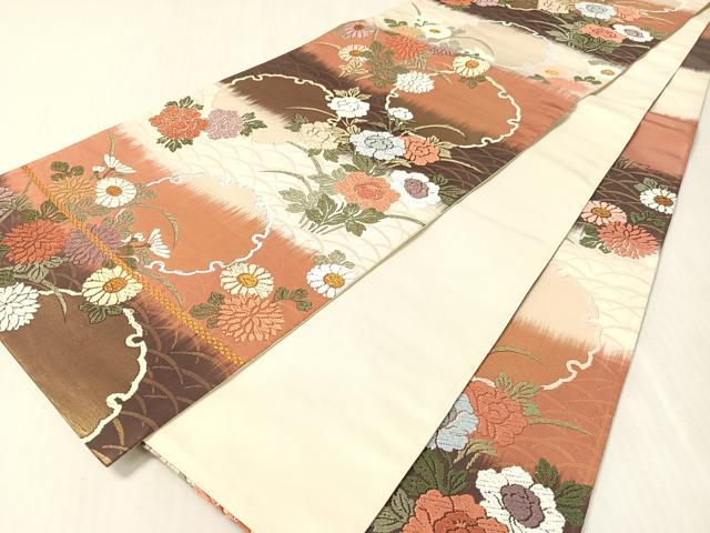 平和屋着物●六通柄袋帯 唐織 雪輪花文 金糸 正絹 逸品 CABK4618vp