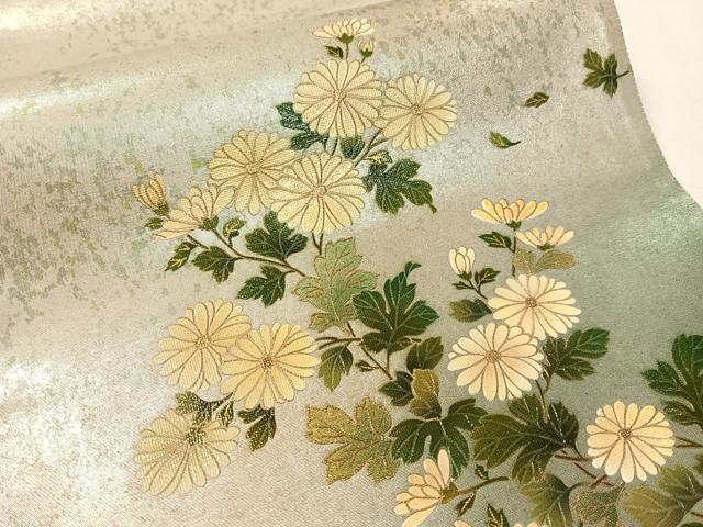 平和屋着物●漆工芸作家 金森一博 六通柄袋帯 菊花文 金銀彩 引箔 正絹 逸品 CABK4622vp