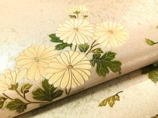 平和屋着物●漆工芸作家 金森一博 六通柄袋帯 菊花文 金銀彩 引箔 正絹 逸品 CABK4622vp