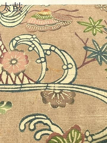 平和屋着物●つけ帯 紬地 型染め 立波花鳥文 正絹 逸品 未使用 CABK4632vp