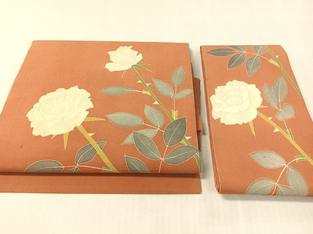 平和屋着物●つけ帯 友禅 バラ 鬼しぼ縮緬 正絹 逸品 CABK4635vp