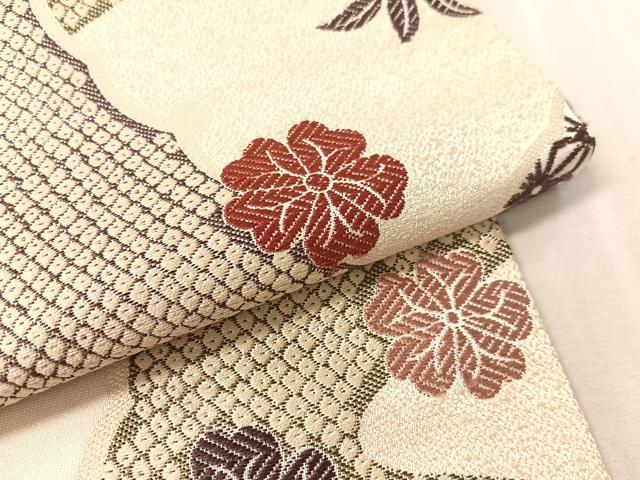 平和屋着物●つけ帯 雪輪花文 正絹 逸品 CABK4638vp