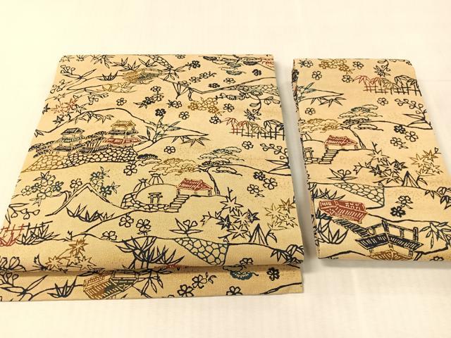 平和屋着物●つけ帯 型染め 風景花文 正絹 逸品 CABK4643vp