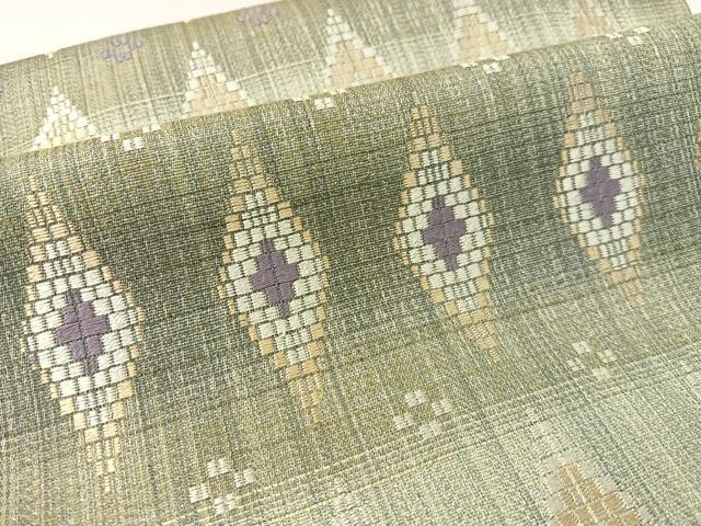 平和屋着物●ワンタッチつけ帯 真綿バンブー和紙織 菱吉祥文 正絹 逸品 CABK4645vp