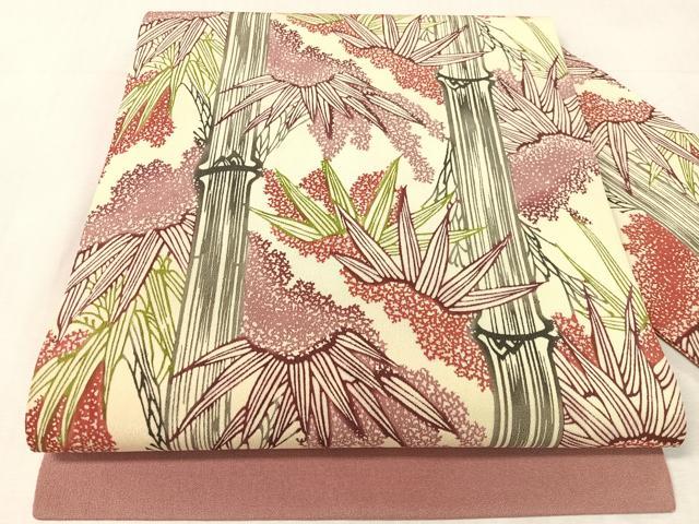 平和屋着物●全通柄 九寸名古屋帯 型染め 笹竹文 正絹 逸品 CABK4649vp