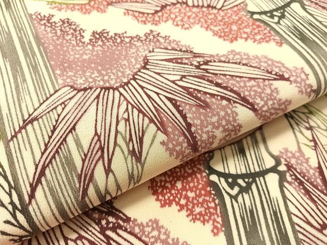 平和屋着物●全通柄 九寸名古屋帯 型染め 笹竹文 正絹 逸品 CABK4649vp