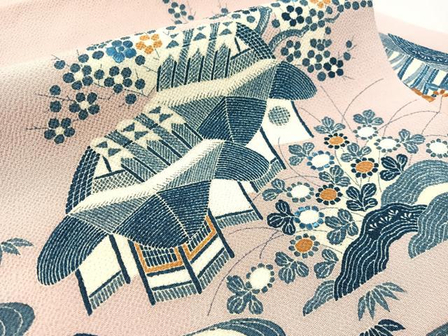 平和屋着物●九寸名古屋帯 刺繍 御所解文 金糸 鬼しぼ縮緬 正絹 逸品 CABK4650vp