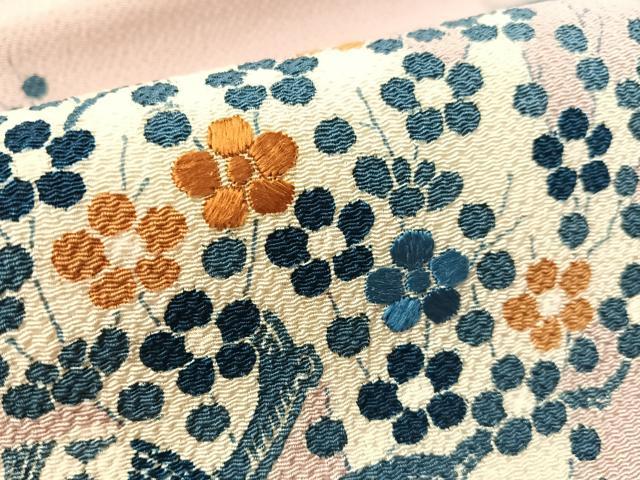平和屋着物●九寸名古屋帯 刺繍 御所解文 金糸 鬼しぼ縮緬 正絹 逸品 CABK4650vp