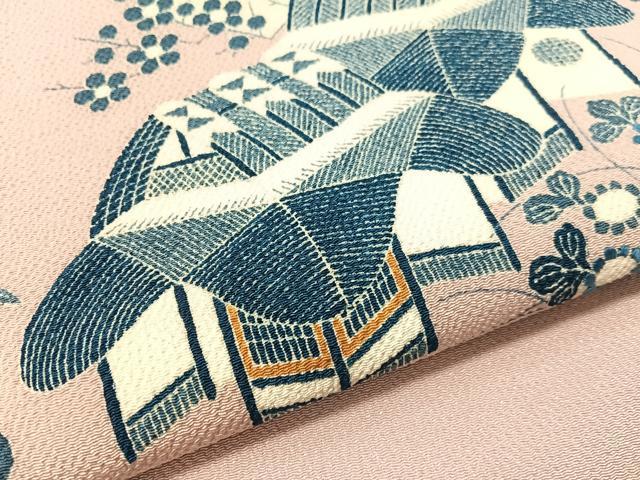 平和屋着物●九寸名古屋帯 刺繍 御所解文 金糸 鬼しぼ縮緬 正絹 逸品 CABK4650vp