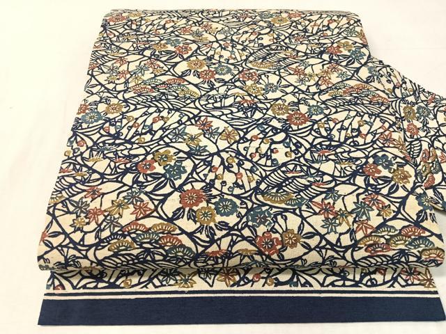 平和屋着物●九寸名古屋帯 紬地 草木染 型染め 草花文 正絹 逸品 CABK4656vp
