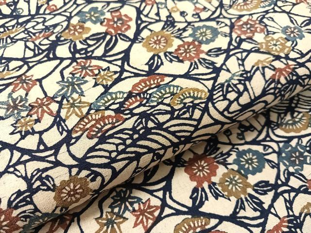平和屋着物●九寸名古屋帯 紬地 草木染 型染め 草花文 正絹 逸品 CABK4656vp