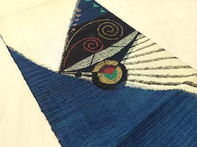 平和屋着物●京の名門 じゅらく謹製 春日井秀大作 八寸名古屋帯 紬地 抽象文 金糸 証紙付き 逸品 CABK4665vp
