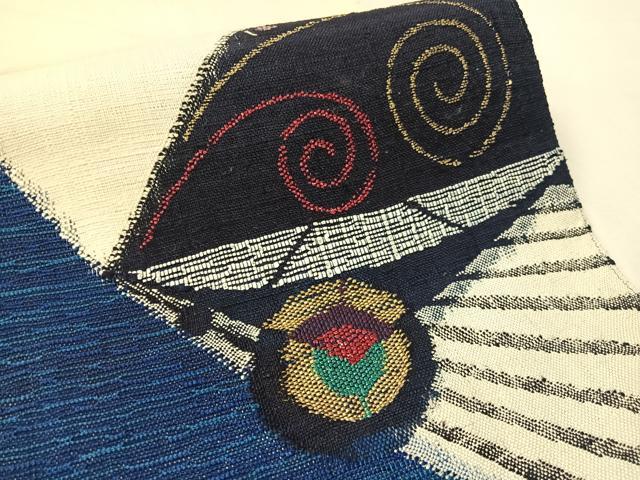 平和屋着物●京の名門 じゅらく謹製 春日井秀大作 八寸名古屋帯 紬地 抽象文 金糸 証紙付き 逸品 CABK4665vp