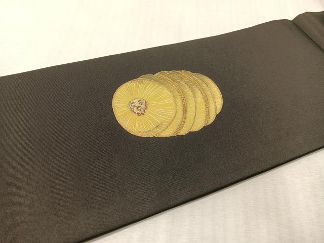 平和屋着物●塩瀬 九寸名古屋帯 狐 俵 黒地 金彩 正絹 逸品 CABK4670vp