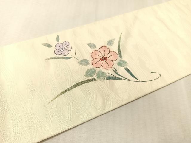 平和屋着物●九寸名古屋帯 作家物 手描き 草花文 正絹 逸品 CABK4673vp