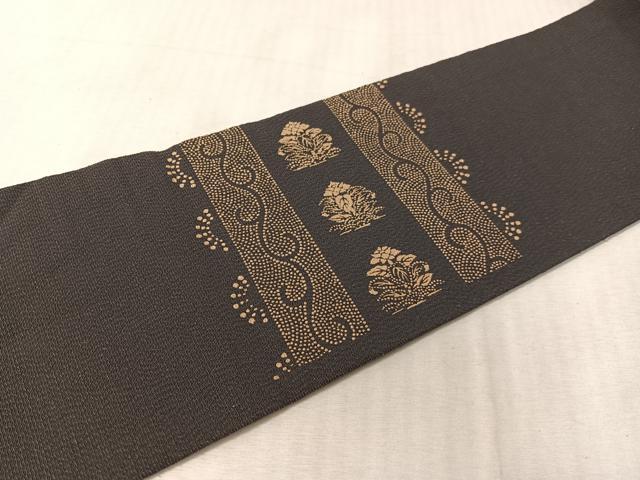 平和屋着物●九寸名古屋帯 印傳 雪輪飛鶴花松文 鬼しぼ縮緬 正絹 逸品 CABK4679vp