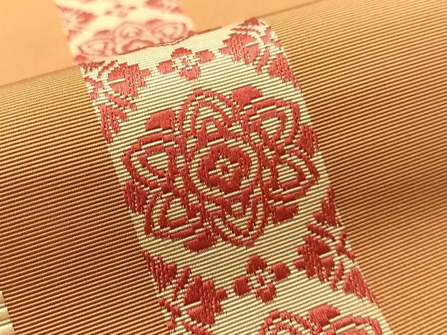 平和屋着物●本場筑前博多織 八寸名古屋帯 田原織工場謹製 吉祥花間道 証紙付き 正絹 逸品 未使用 CABK4680vp