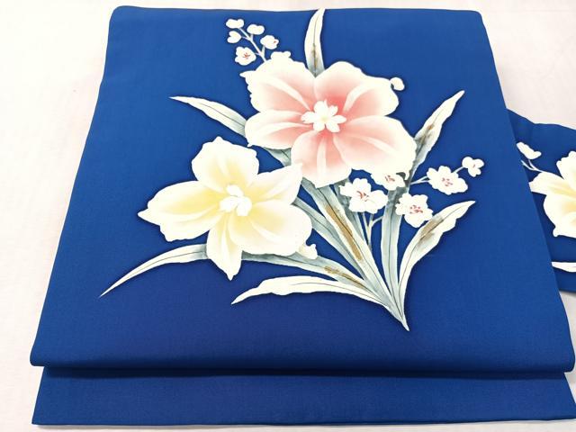 平和屋着物●塩瀬 九寸名古屋帯 手描き 草花文 金彩 正絹 逸品 CABK4683vp