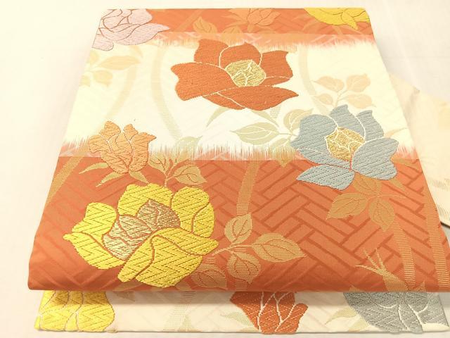 平和屋着物●九寸名古屋帯 唐織 横段花文 金糸 正絹 逸品 CABK4684vp