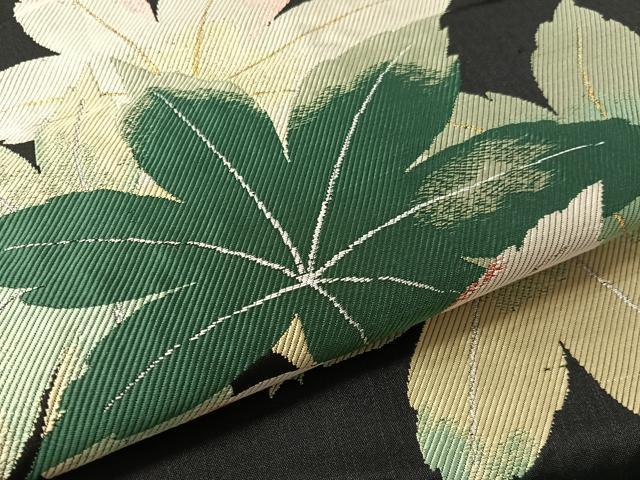 平和屋着物●九寸名古屋帯 舞葉文 黒地 金銀糸 正絹 逸品 CABK4685vp
