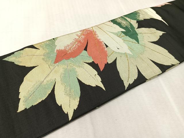 平和屋着物●九寸名古屋帯 舞葉文 黒地 金銀糸 正絹 逸品 CABK4685vp