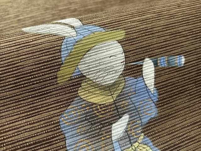 平和屋着物●両面 太鼓柄袋帯 手描き 紙布 兎 金彩 正絹 逸品 未使用 CABK4697vp
