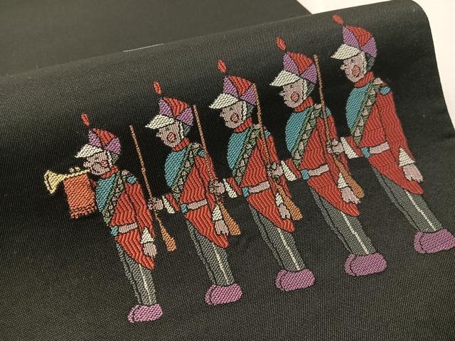 平和屋着物●六通柄袋帯 人物風景文 黒地 正絹 逸品 CABK4705vp