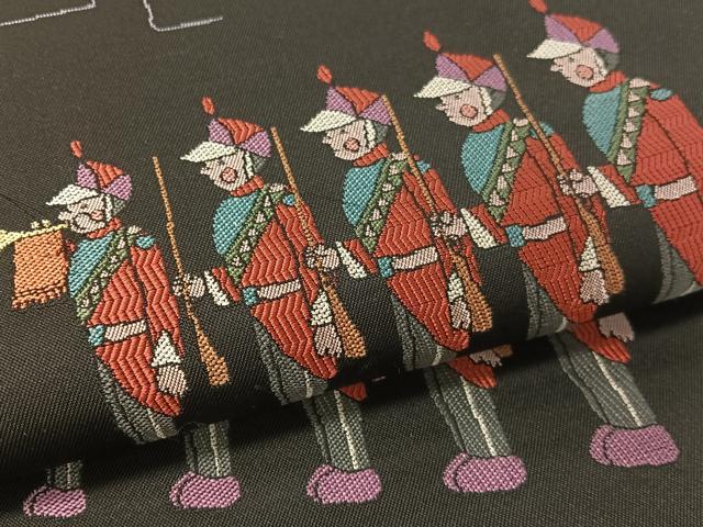 平和屋着物●六通柄袋帯 人物風景文 黒地 正絹 逸品 CABK4705vp