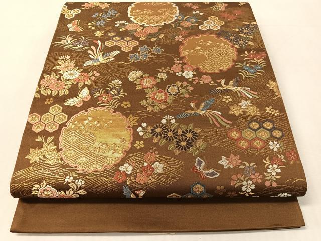 平和屋着物●西陣 橋本テル織物謹製 六通柄袋帯 唐織 雪輪花鳥蝶文 金糸 証紙付き 正絹 逸品 CABK4710vp