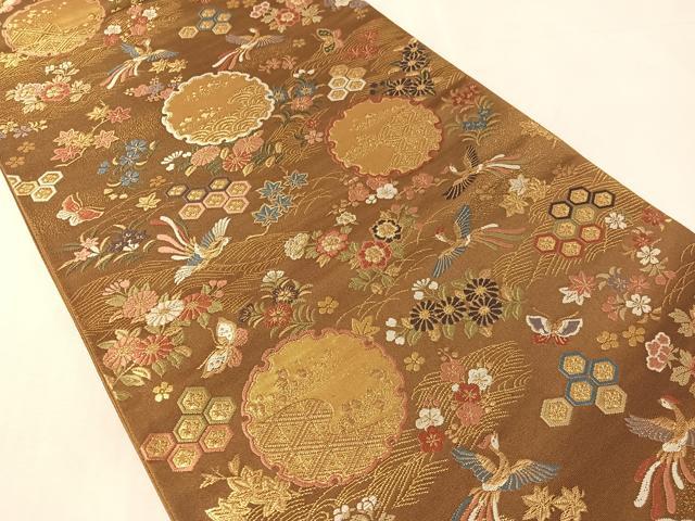 平和屋着物●西陣 橋本テル織物謹製 六通柄袋帯 唐織 雪輪花鳥蝶文 金糸 証紙付き 正絹 逸品 CABK4710vp