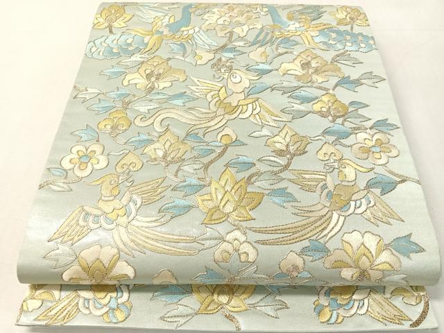平和屋着物●西陣 川島織物 太鼓柄袋帯 総刺繍 駒刺繍 更紗花喰鳥 銀糸 正絹 逸品 未使用 CABK4712vp