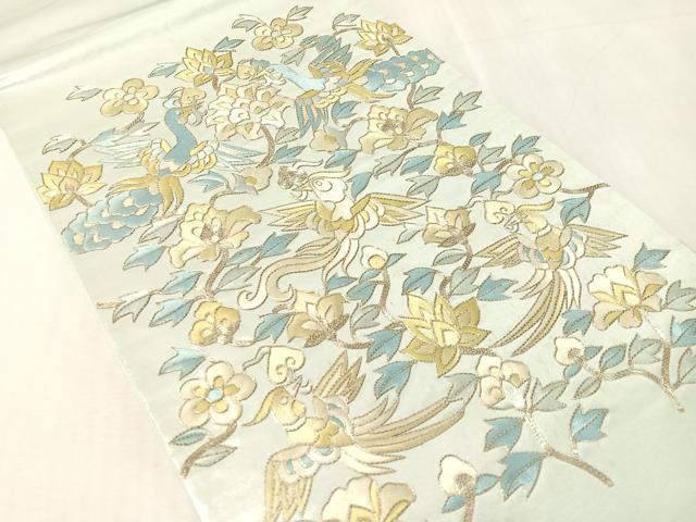 平和屋着物●西陣 川島織物 太鼓柄袋帯 総刺繍 駒刺繍 更紗花喰鳥 銀糸 正絹 逸品 未使用 CABK4712vp