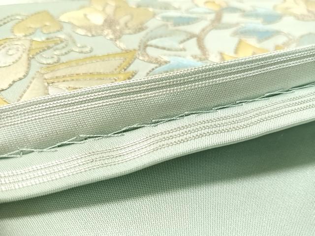 平和屋着物●西陣 川島織物 太鼓柄袋帯 総刺繍 駒刺繍 更紗花喰鳥 銀糸 正絹 逸品 未使用 CABK4712vp