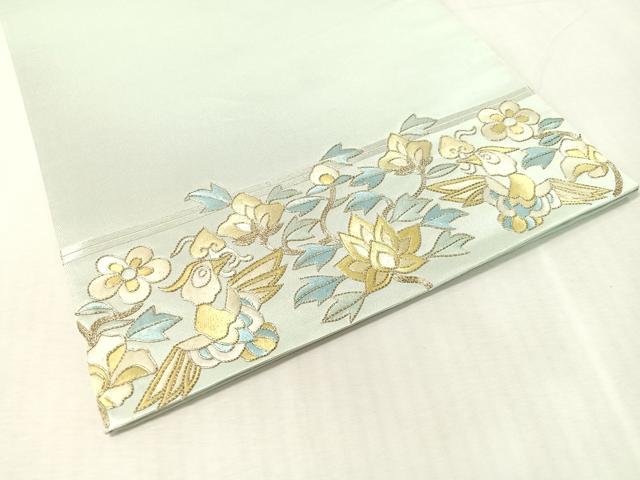 平和屋着物●西陣 川島織物 太鼓柄袋帯 総刺繍 駒刺繍 更紗花喰鳥 銀糸 正絹 逸品 未使用 CABK4712vp