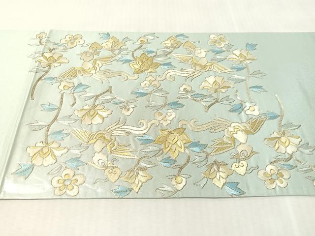 平和屋着物●西陣 川島織物 太鼓柄袋帯 総刺繍 駒刺繍 更紗花喰鳥 銀糸 正絹 逸品 未使用 CABK4712vp