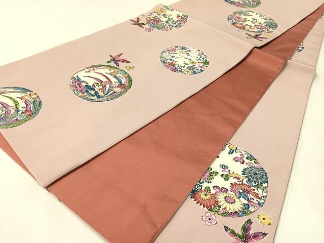 平和屋着物●全通柄 京袋帯 型染め 草花丸文 正絹 逸品 CABK4714vp
