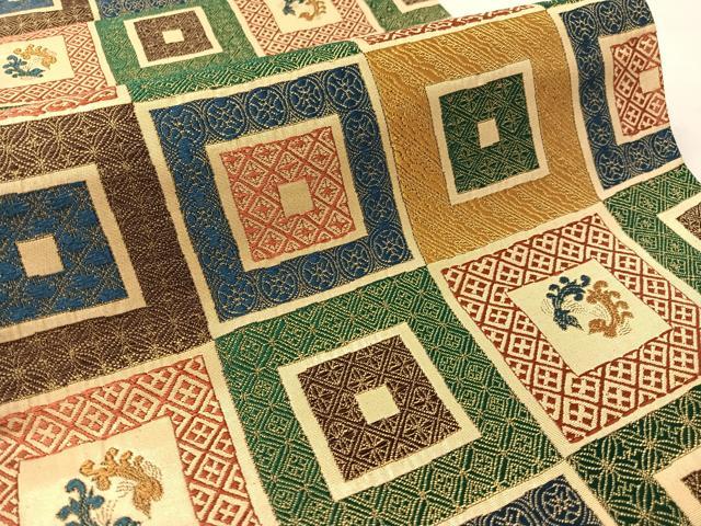 平和屋着物●九谷焼工芸作家・北村隆 六通柄袋帯 色紙石畳双鳳文 金彩 正絹 逸品 未使用 CABK4722vp