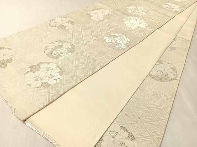 平和屋着物●六通柄袋帯 唐織 市松花丸文 銀糸 正絹 逸品 CABK4723vp