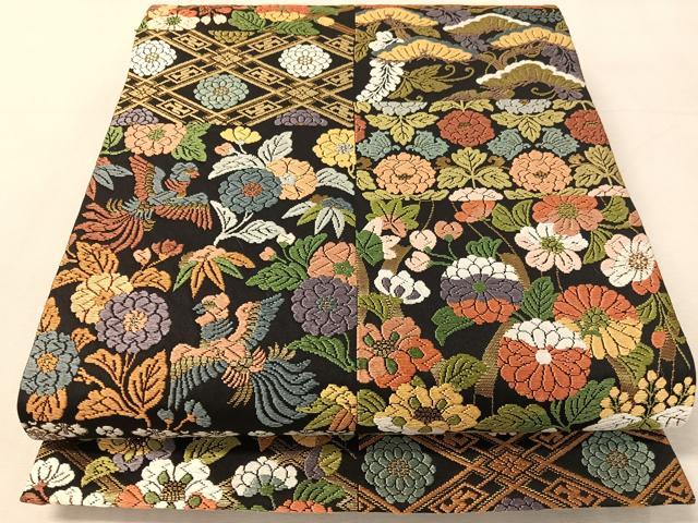 平和屋着物●六通柄袋帯 唐織 横段鳳凰花文 黒地 金糸 正絹 逸品 未使用 CABK4724vp