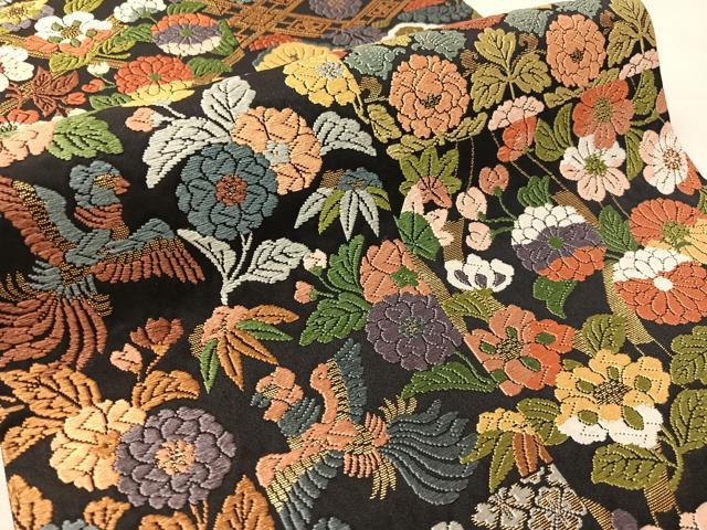平和屋着物●六通柄袋帯 唐織 横段鳳凰花文 黒地 金糸 正絹 逸品 未使用 CABK4724vp