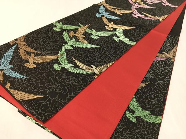 平和屋着物●染色作家 斉藤三才 六通柄袋帯 三才鳥 黒地 金糸 正絹 逸品 CABK4732vp
