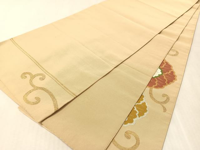 平和屋着物●爪掻き本綴れ 太鼓柄袋帯 牡丹唐草文 金銀糸 正絹 逸品 CABK4737vp