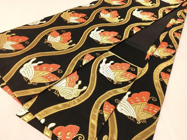 平和屋着物●西陣の名門 本家加納 全通柄袋帯 唐織 立涌舞蝶文 黒地 金糸 正絹 逸品 CABK4743vp