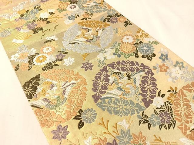 平和屋着物●六通柄袋帯 唐織 七宝小そで文 金糸 引箔 正絹 逸品 CABK4745vp
