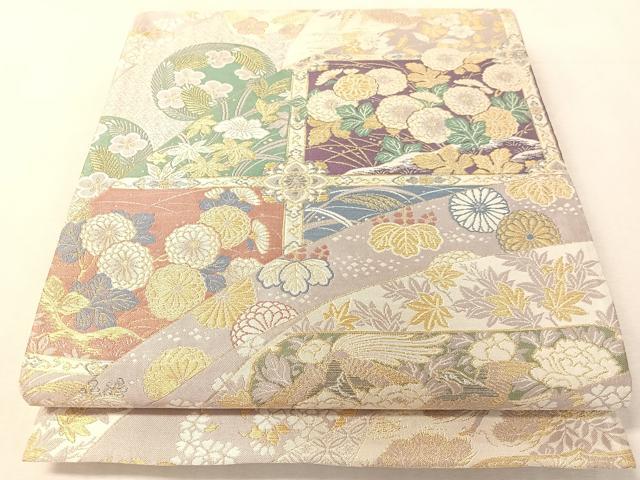 平和屋着物●六通柄袋帯草木染 蒔絵調紹巴 金銀糸 正絹 逸品 CABK4753vp
