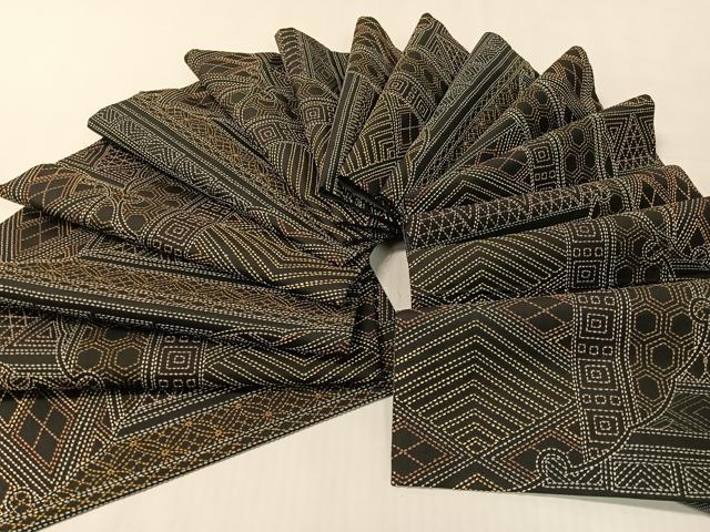 平和屋着物●両面 袋帯 総刺繍 刺し子 雪輪吉祥文 黒地 正絹 逸品 CABK4754vp
