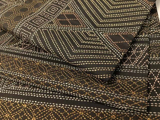平和屋着物●両面 袋帯 総刺繍 刺し子 雪輪吉祥文 黒地 正絹 逸品 CABK4754vp