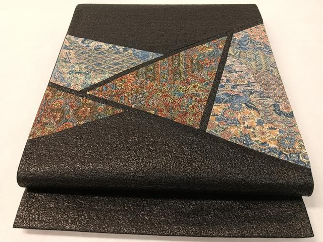 平和屋着物●太鼓柄袋帯 切嵌 更紗鳳凰文 黒地 やまと誂製 正絹 逸品 CABK4759vp
