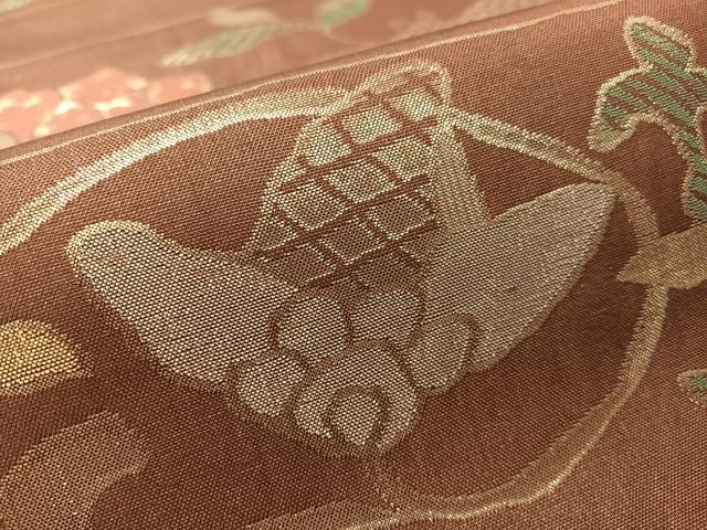 平和屋着物●洛風林 工芸帯地 六通柄袋帯 更紗唐草鳥文 金糸 正絹 逸品 CABK4761vp
