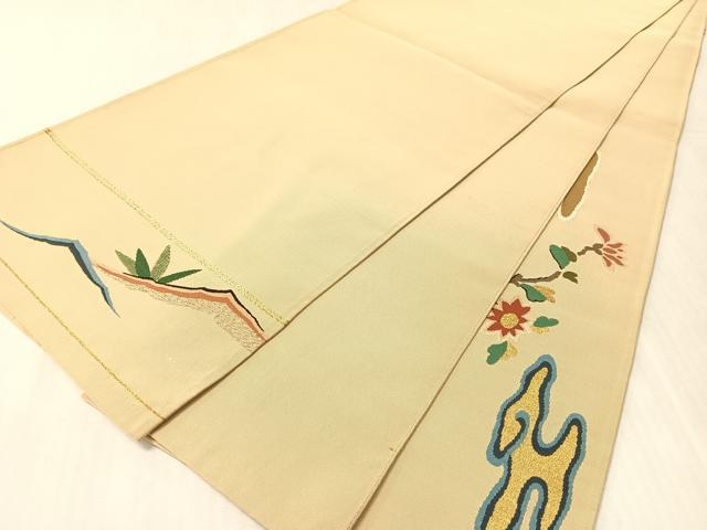 平和屋着物●爪掻き本綴れ 太鼓柄袋帯 霞草花文 金糸 正絹 逸品 CABK4766vp